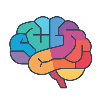 Colorful 3D illustration of human brain lobes with labels.