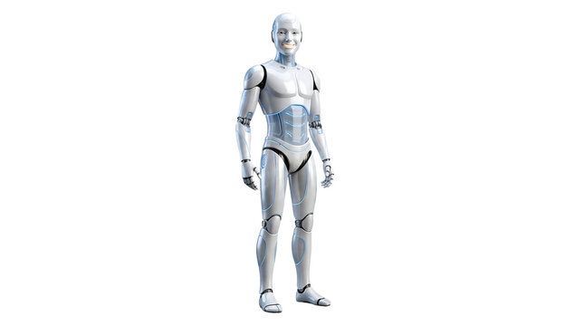 Futuristic humanoid robot standing and looking forward