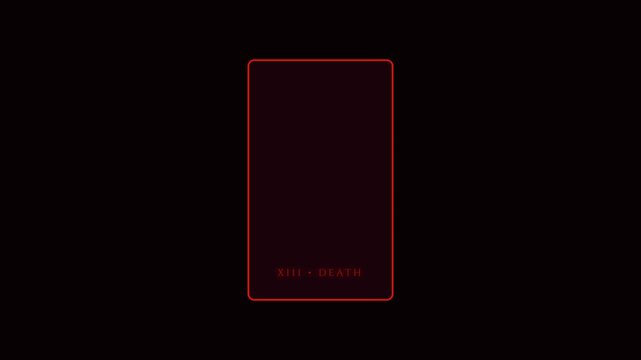 Xiii death tarot card neon outline animation on dark 4k background, death card arcana, occult divination
