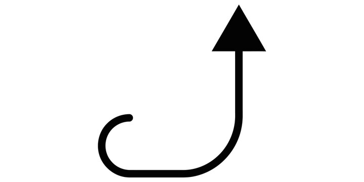 Black upward curved arrow with triangular head indicating growth or return.