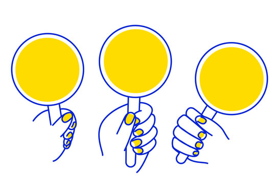 Set of hand holding a blank sign in minimal linear style. Hand icon