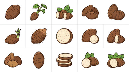 Fototapeta premium Taro root and yam illustration set.