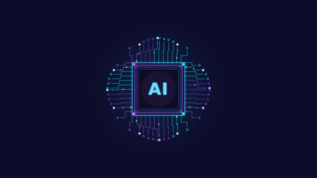 Futuristic AI microprocessor chip with glowing digital circuitry