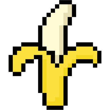 Retro 8 bit pixel art peeled banana icon for nostalgic 90s game graphic design element svg icon
