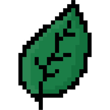 Cute pixel art green leaf sticker for vintage 8 bit aesthetic healthy food design asset svg icon
