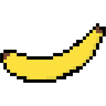 Minimalist pixel art yellow banana illustration for retro 90s summer fruit graphic element svg icon