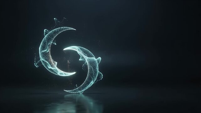 Digital, abstract and particle animation in dark space with glowing lines, technology and futuristic connection. Creative, geometric and network logo with blue light, innovation and energy flow