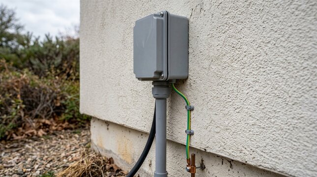 Weathered Outdoor Electrical Junction Box With Exposed Conduit