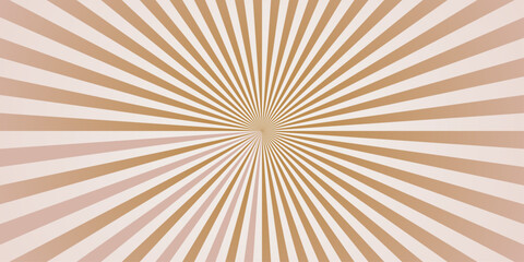 Fototapeta premium Brown sunburst rays background with abstract radial stripes. Warm tan sun rays from center. Retro vector design for banner, poster, backdrop and cover.