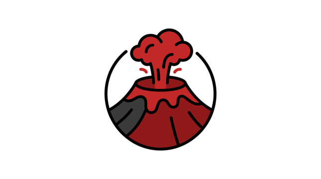 Circular red volcano icon with thick outline.
