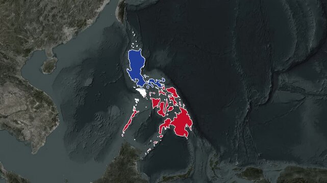Philippines Borders and Flag on Grayscale Satellite Globe