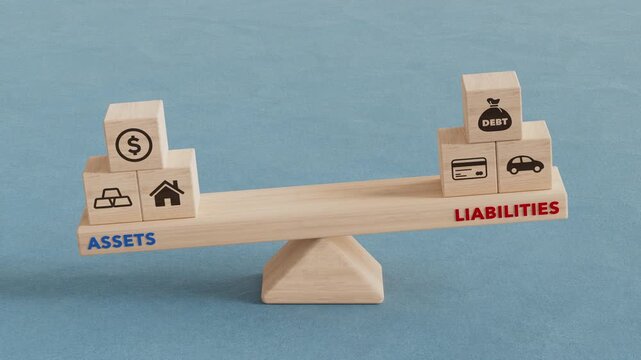 Assets vs Liabilities wooden seesaw balance 