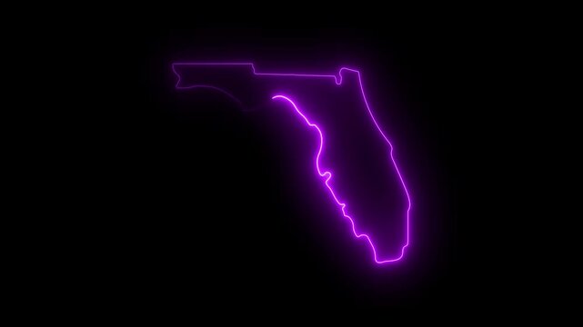 Glowing neon purple florida state map outline on black background