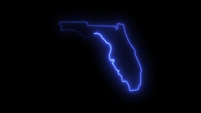 Glowing neon florida state map outline animation on black background