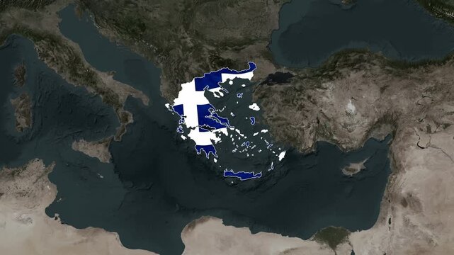 Greece Map Animation on Topographic Globe with National Flag