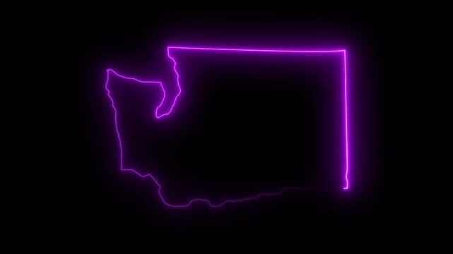 Washington state map outline with glowing neon purple light effect animation silhouette