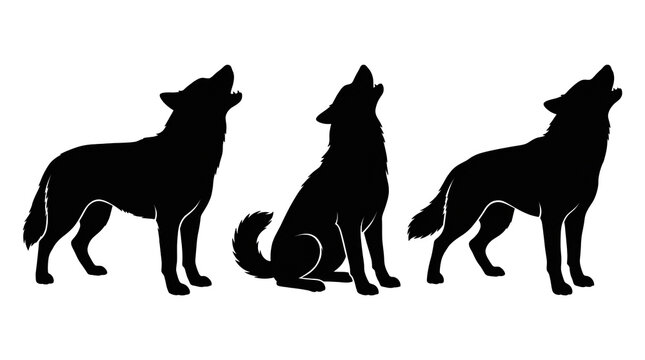 Howling Siberian husky dog silhouettes isolated on transparent background