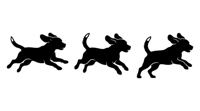 Running beagle dog vector silhouettes isolated on transparent background.