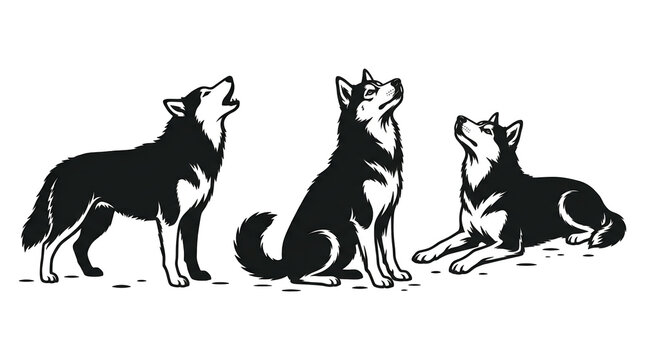 Set of howling husky dog illustrations isolated on transparent background