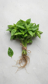 Fresh basil bunch with roots