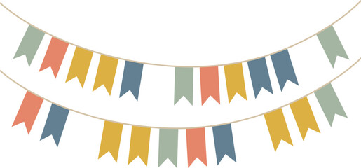 Obraz premium Colorful Hanging Bunting Flag Garland Vector Template with Pastel Party Pennants for Baby Shower Invitations Kids Birthday Decoration and Festive Celebration Backgrounds