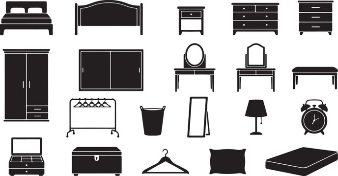 Flat pack bedroom furniture set illustration