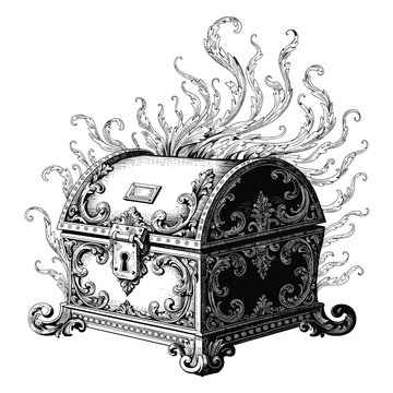 Antique treasure chest with ornate floral carvings in vintage style