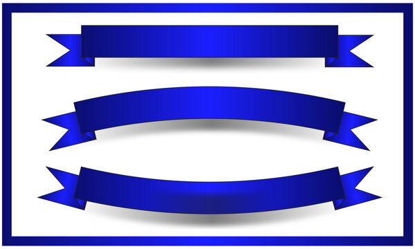 Set of three elegant blue ribbons with shadow effects isolated on a white background for design elements