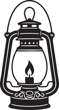 Black silhouette of a lighthouse with a flame inside against a white background