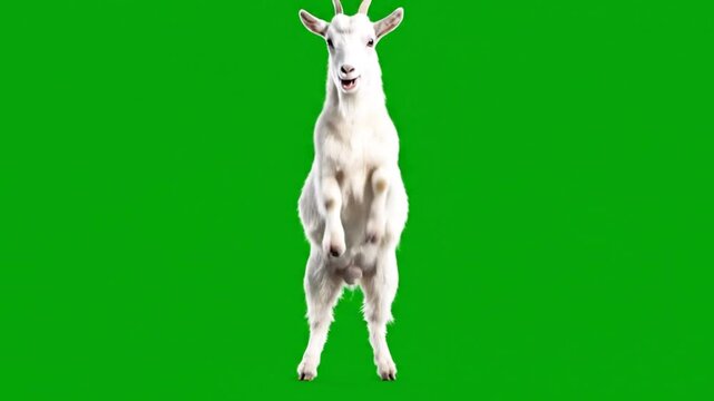 Funny White Goat Dancing and Jumping on Green Screen Chroma Key Background