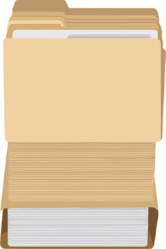 Stack of beige manila folders vector icon illustration, layered office document folders with tabbed edges arranged in a neat pile for archival storage and paperwork organization
