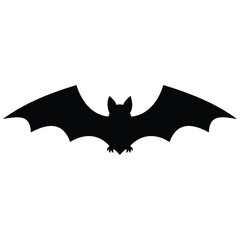 Fototapeta premium Black bat silhouette flying with wings spread on white background.