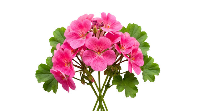 Pink geranium flower bouquet isolated on white background for floral design projects.
