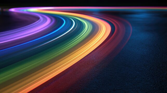 Abstract Rainbow Light Trails Speed Motion Blur Background.