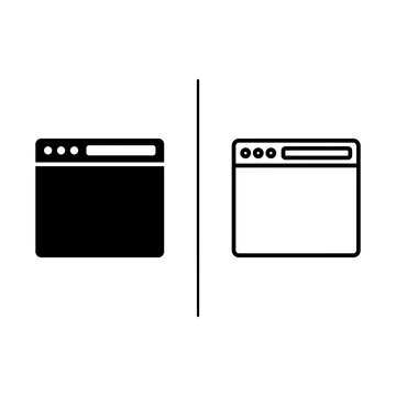 Browser outline and black fill icon set with internet interface application software computer