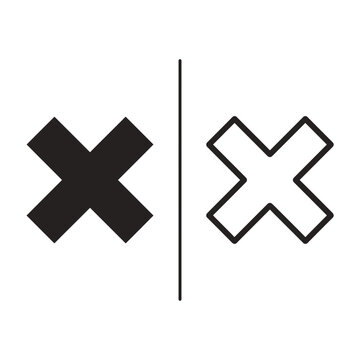 Cross mark delete cancel outline and black fill icon set with incorrect forbidden interface