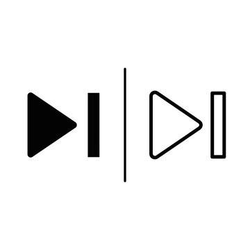 Media player skip next play control outline and black fill icon set with multimedia