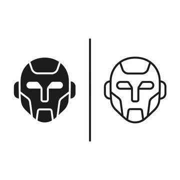 Robot head outline and black fill icon set with isolated background minimalist technology