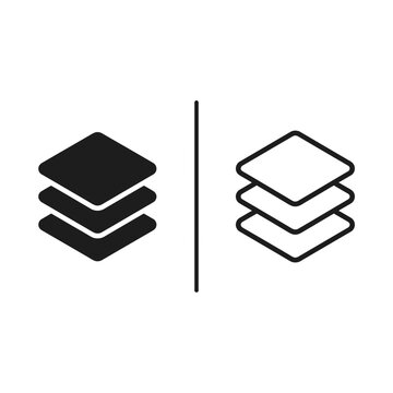 Stacked layers interface outline and black fill icon set with interface document structure