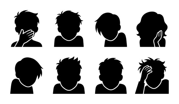 Silhouette Head Icons: Diverse Emotions, Expressions, and Poses, Vector Set for User Interface and Graphic Design
