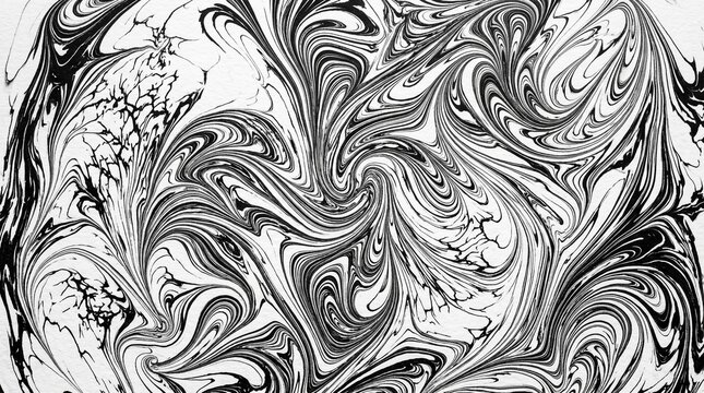 Monochrome marble texture, black and white swirling ink background, abstract fluid paint pattern for modern design projects