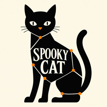 Black cat standing profile illustration with constellation map and spooky cat title design halloween cat graphic design animal illustration cute cat pet graphic halloween silhouette