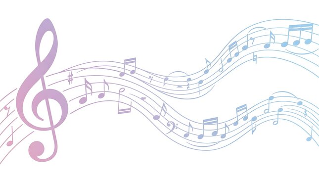 Elegant musical background featuring a purple treble clef and flowing notes on a staff