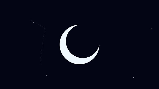 Minimalist crescent moon animation with twinkling stars on dark night sky 4k background