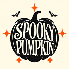 Spooky pumpkin halloween illustration with vintage text bats and glowing stars flying bats jack o lantern autumn holiday spooky season trick or treat october design scary typography © Atikurrahman