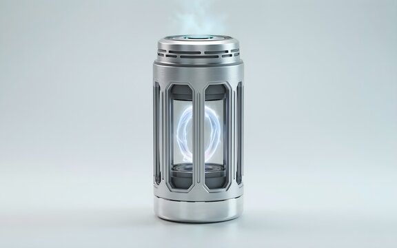 Compact personal fusion reactor device, clean futuristic engineering, glowing plasma core contained in transparent chamber, sustainable energy concept