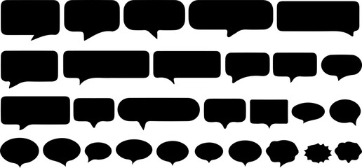 Set of black speech bubble silhouettes and communication icons with chat bubble © bijaychandra