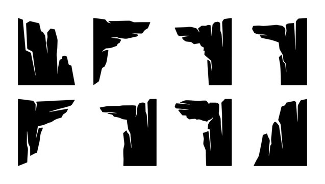 Cliff Edge Vector Icons, Rocky Outcrop Silhouettes, Mountain Ledge Graphics, Dramatic Precipice Shapes for Game Design and Adventure Concepts