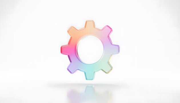Iridescent Glass Gear Cog Icon 3D Render
