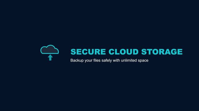 Secure cloud storage: digital data backup and unlimited online file protection concept animation 4k